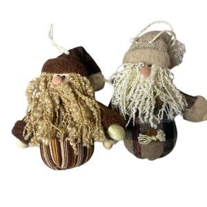 Vintage Style Fabric Santa Christmas Ornaments Set of 2